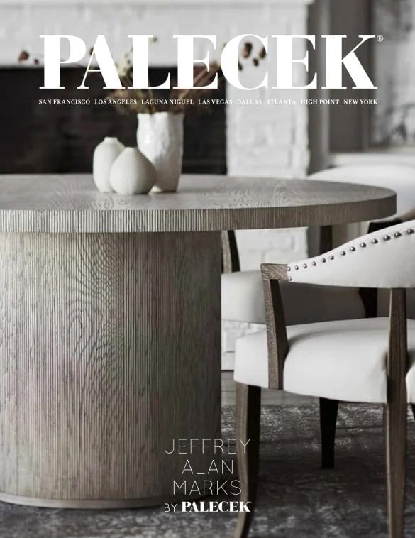 Luxury dining table with textured surface — Jeffrey Alan Marks for PALECEK